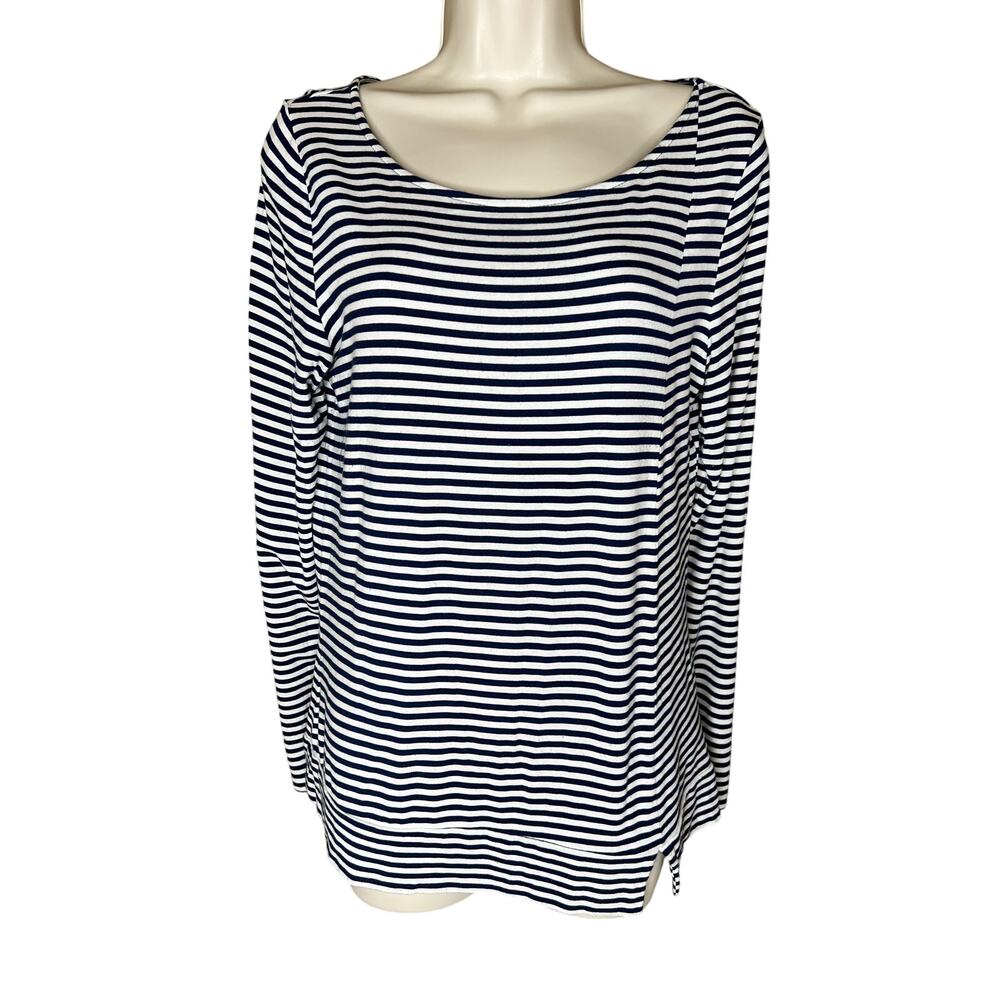 White House Black Market WHBM Navy and White Striped Long Sleeve Top S